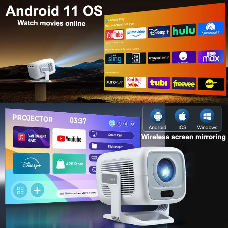 4K Projector Android Native Portable 1080P 600ANSI Auto FocusVideo home Cinema Outdoor hd led Projetor